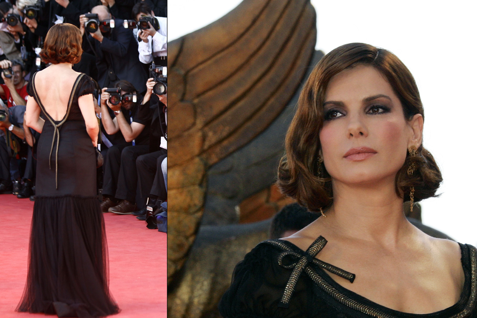 Sandra Bullock en robe de soirée chic noire au festival de Venise